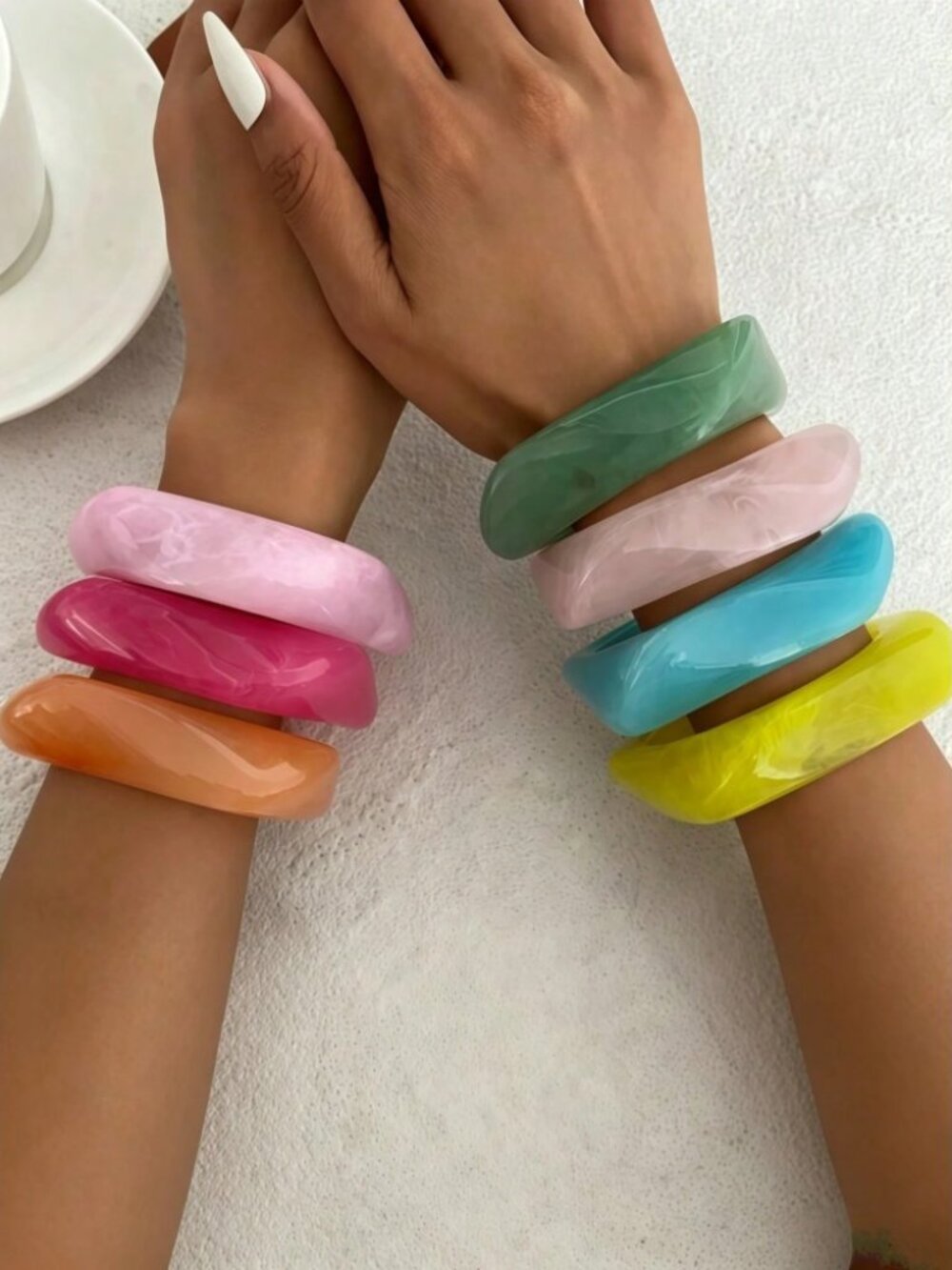7pc Multicolor Marbled Resin Bangle Bracelet Set